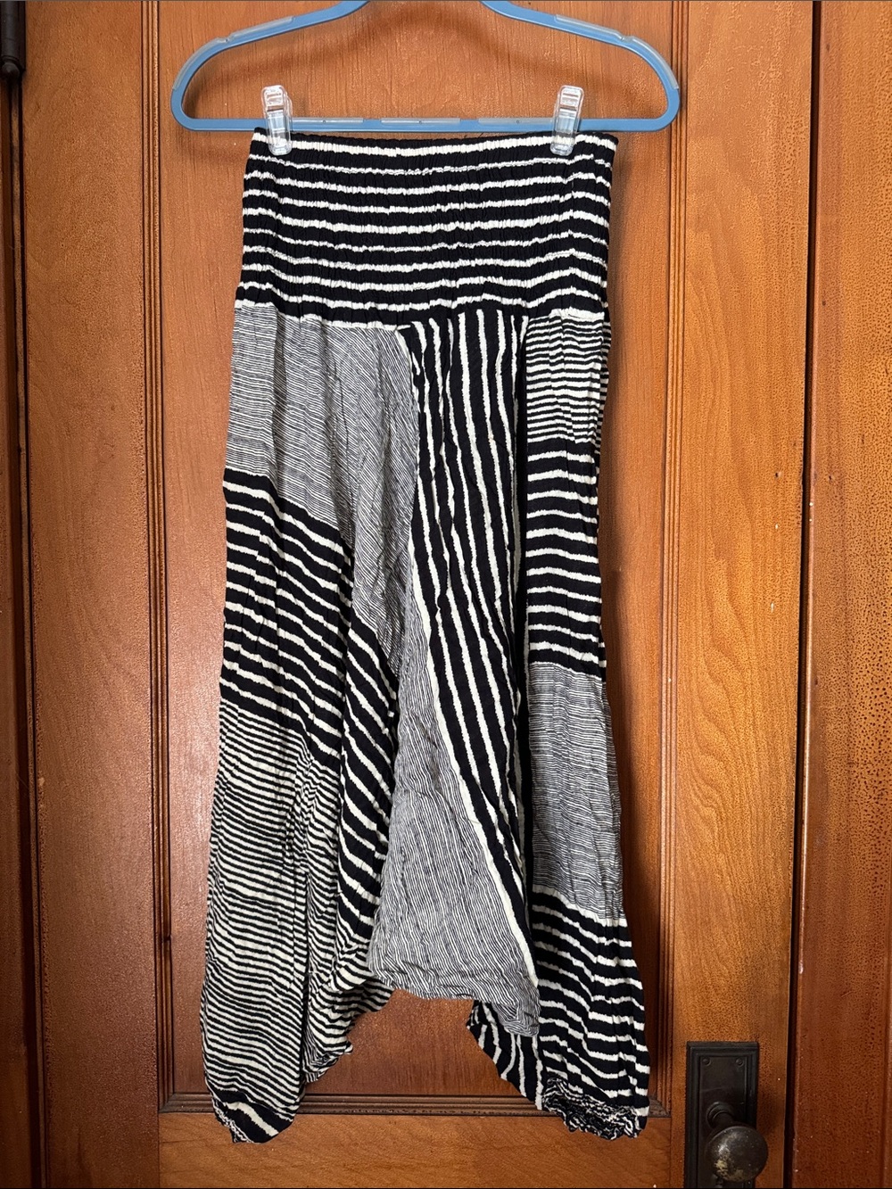 Stretch Black & White Striped Harem Pants